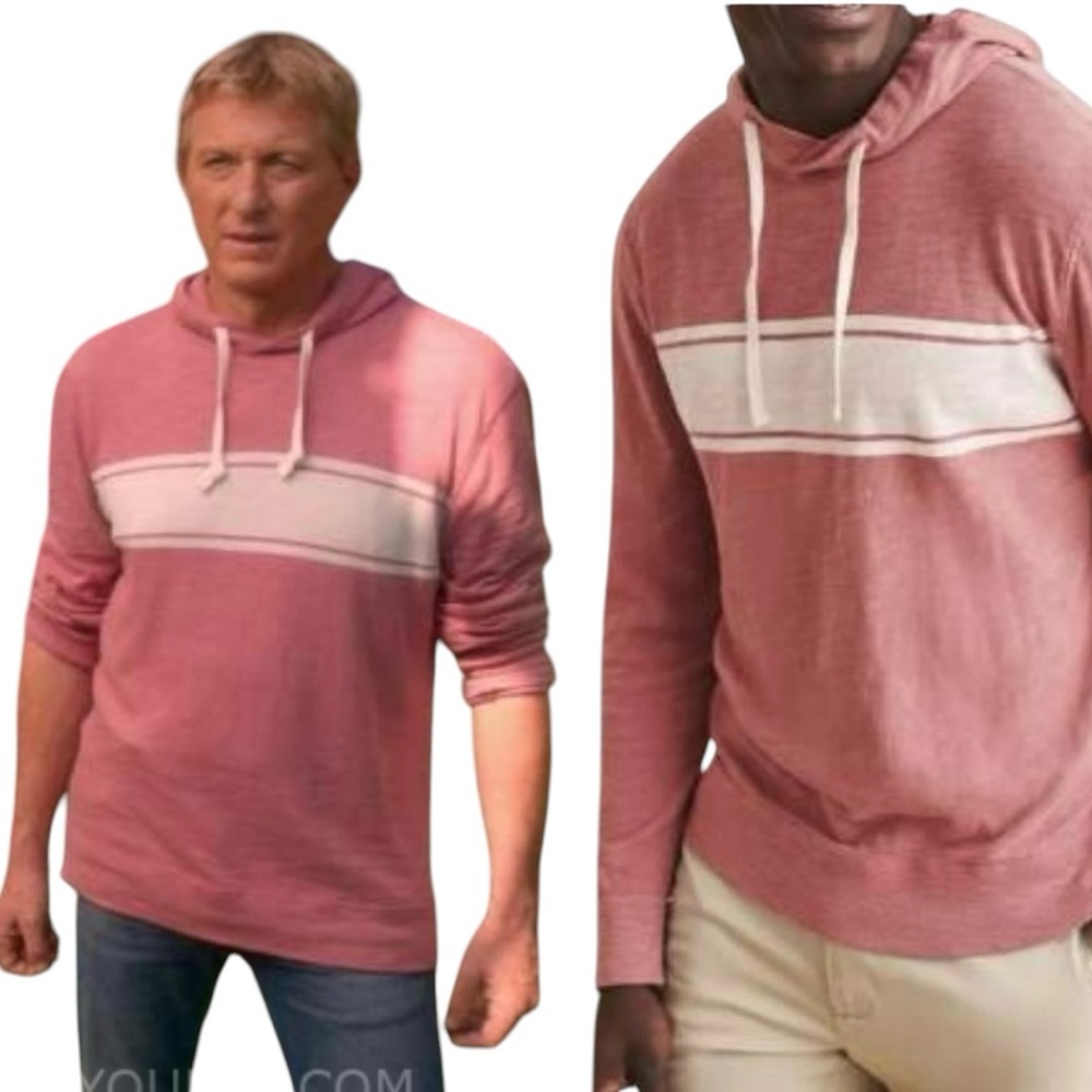Faherty Summer Red Surf Stripe Slub Hoodie Sweatshirt ASI Kobra Kai Pink Hoodie
